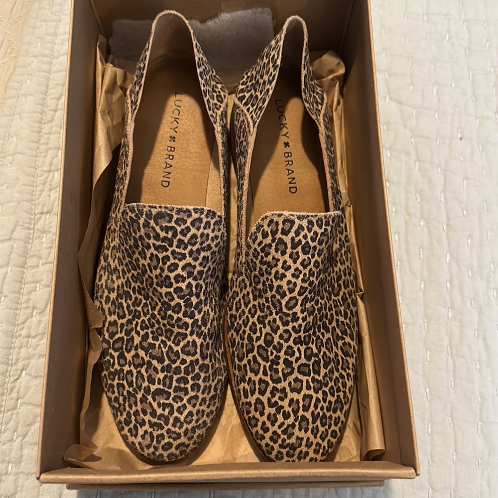Lucky brand leopard slip on shoes